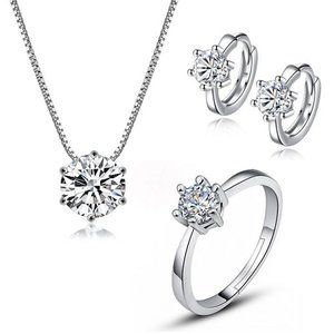 [Set of 3]925 Sterling Silver Solitaire Diamond A